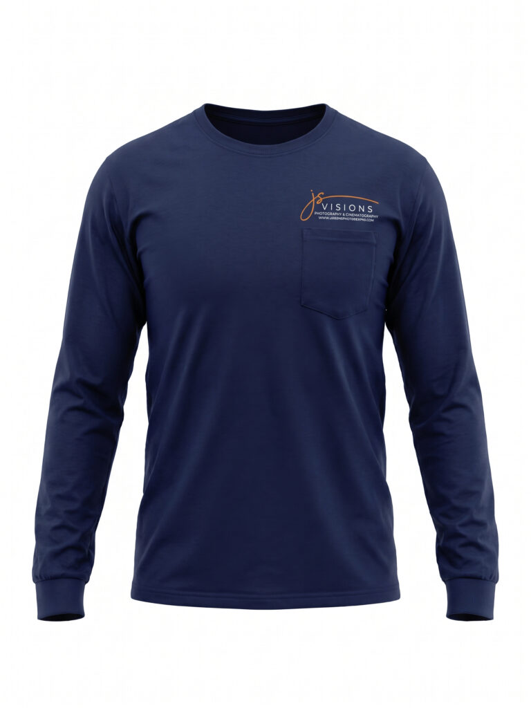 Custom long-sleeve shirt with printed business logo on the front by Tinta Industries