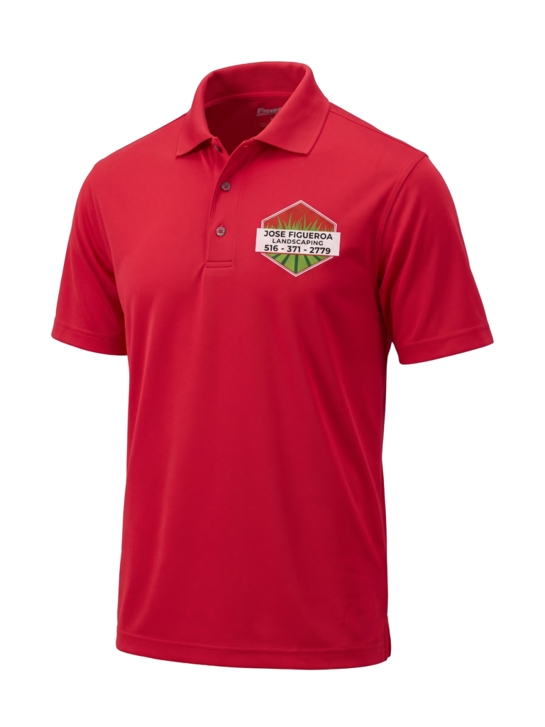 Custom polo shirt with printed company logo on the chest by Tinta Industries, Long Island