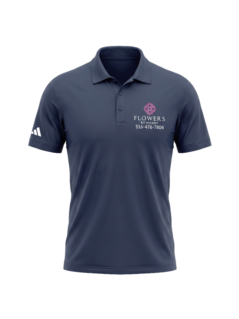 Polo de empresa bordado con logotipo, producido para un negocio de Long Island