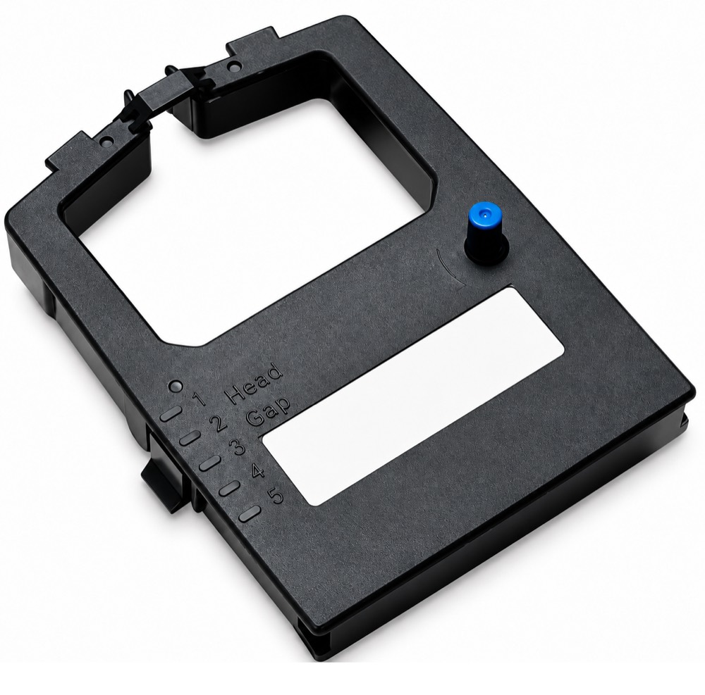Black DP300 printer ribbon cartridge showing the head gap adjustment scale