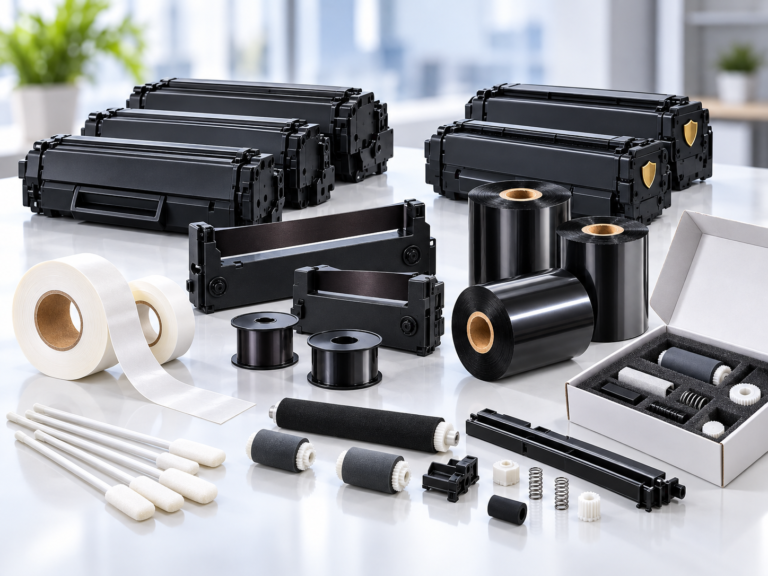 MICR toner cartridges, check encoder ribbons, thermal transfer ribbons, cleaning swabs and printer roller kits supplied by Tinta Industries